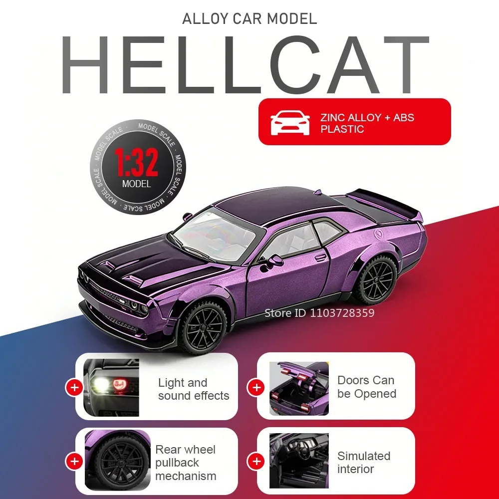 

Модель спортивного автомобиля Hellcat Charger 1:32, литая из сплава, с амортизацией, открывающимися дверями, звуком и светом, изысканная игрушка-суперкар, подарок