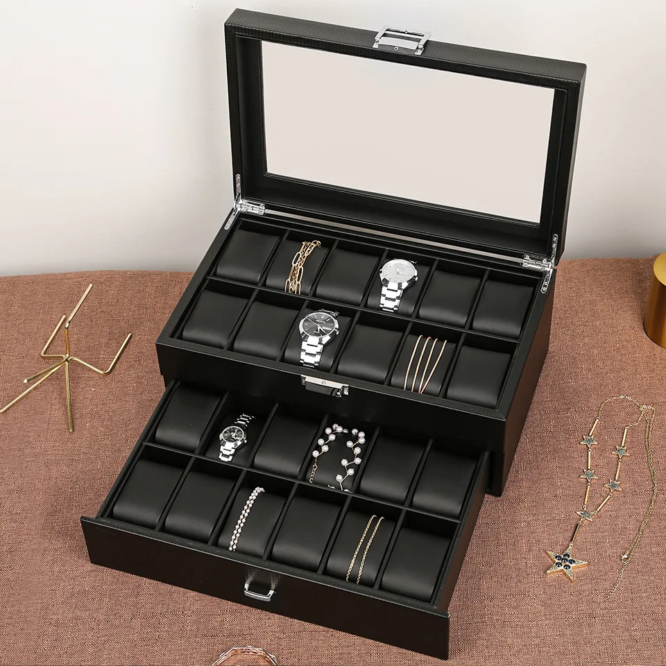 Double Layer Watch Boxes Organizer PU Leather Watch Case Storage Box Luxury Jewelry Box Watches Storage Box 24 Slots Gift Ideas