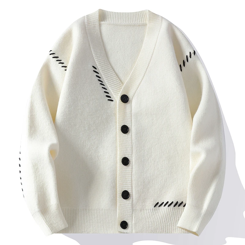 2024 Autumn/Winter New Men's Casual Knitted Cardigan V-neck Fashion Design Warm Japanese Versatile Sweater Cardigan
