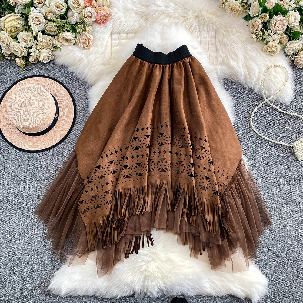 TWOTWINSTYLE Casual Vintage Slimming Skirts For Women High Waist Autumn Design Sense Hollow Out Skirt Female Fashion KSK555567