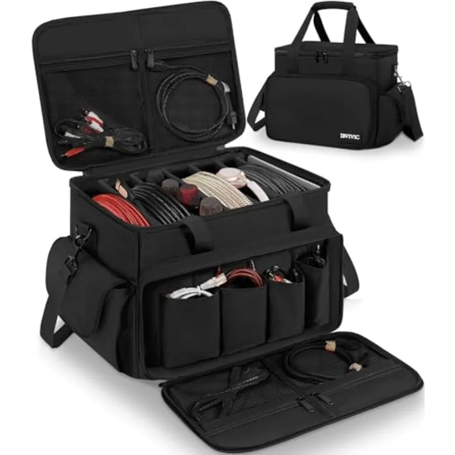 

Сумка для DJ-кабелей с 6 съемными разделителями, вместительная сумка для кабелей, DJ-оборудования, звуковых инструментов и аксессуаров