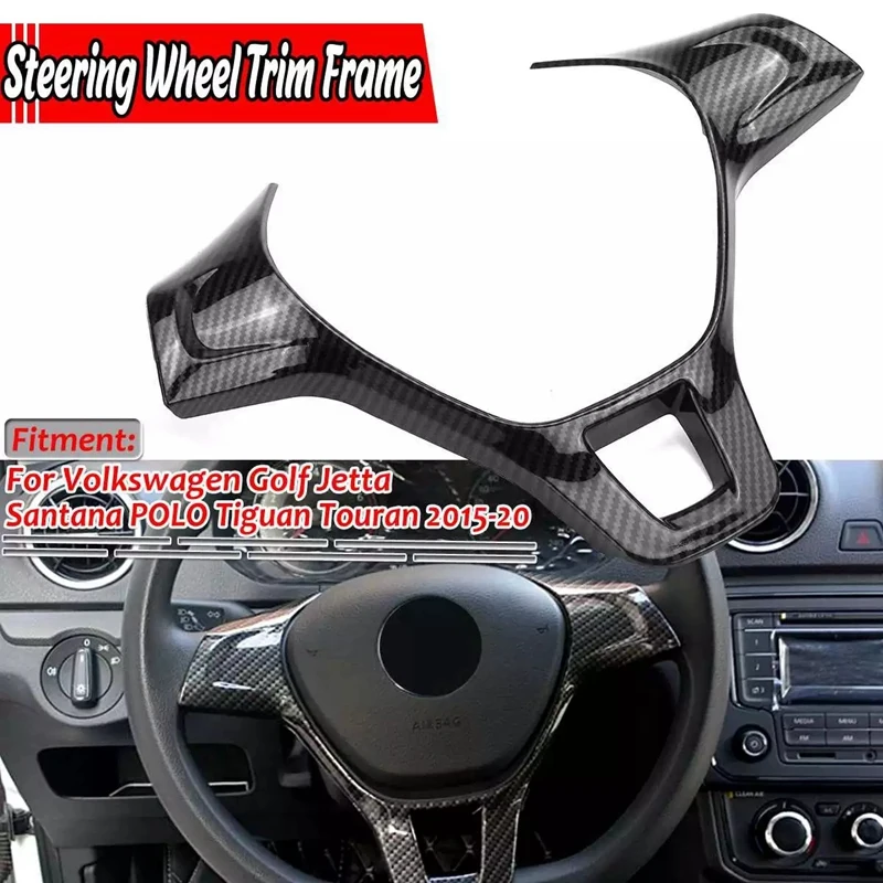 Carbon Fiber Look Car Steering Wheel Trim Frame Cover Decoration Sticker for Golf Jetta MK7 MK6 2015-2020