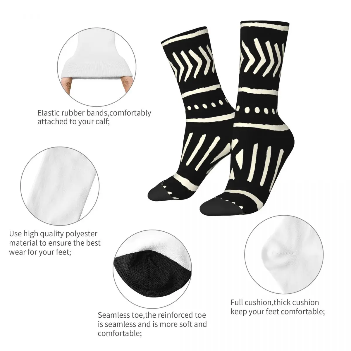 African Mud Cloth Black And White Socks Male Mens Women Winter Stockings Harajuku