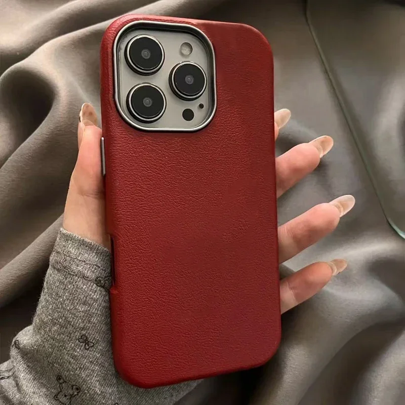 Fashion Retro Simple Wine Red Color Case Compatible for IPhone 15 11 16 13 14 12 Pro Max 15 16 14 Plus XR X XS Max Metal Case