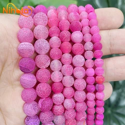 Natural Rose Pink Frost Crab Cracked Agates Loose Beads 15