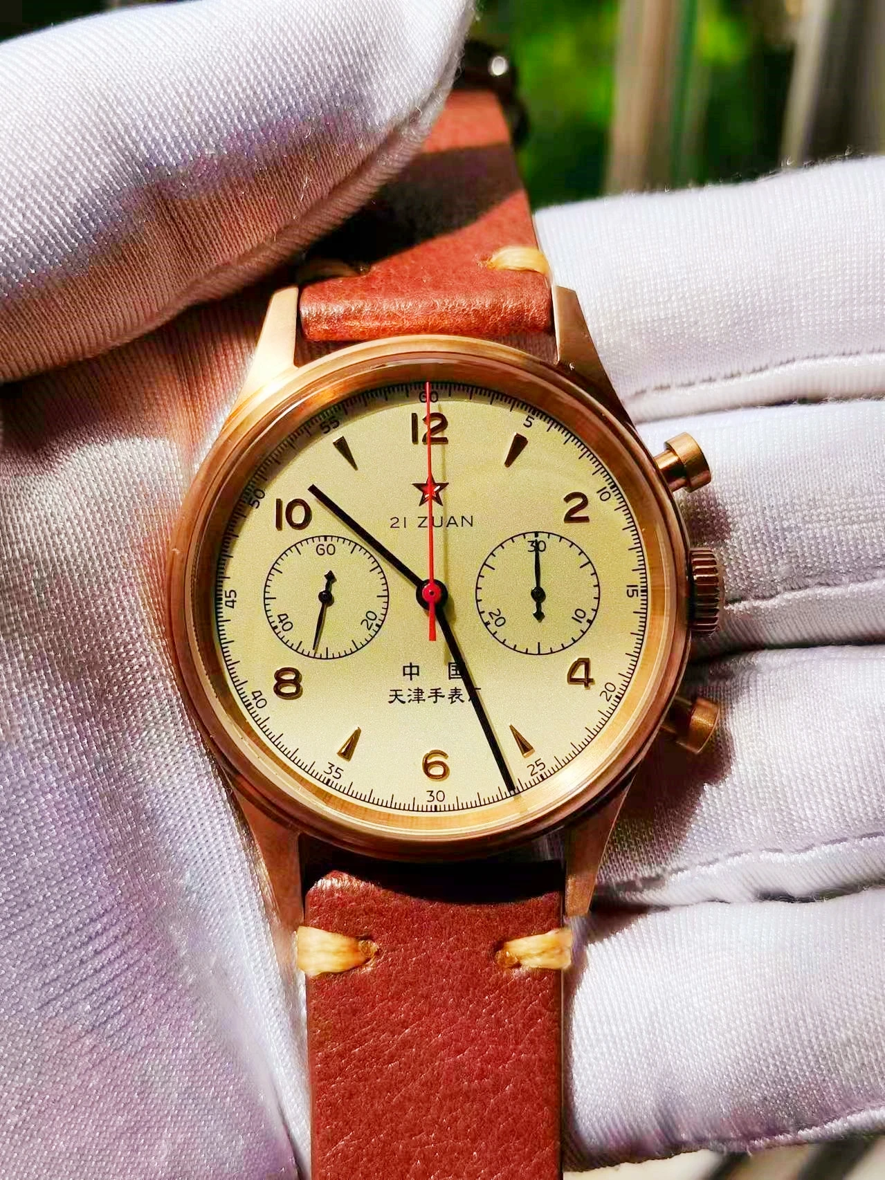 ساعة ميكانيكية بمرآة ياقوتية ، برونزية ، شخصية ، طيران قديم ، رجل قوي ، حركة تيانجين ، ST1901 ،