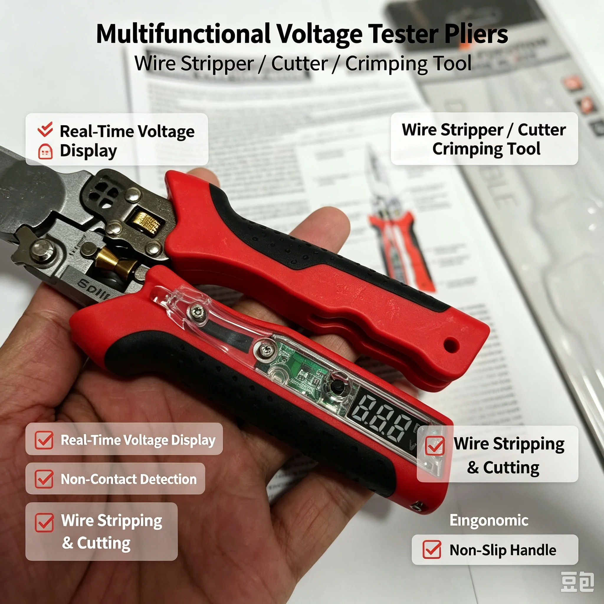 Professional Adjustable Wire Stripper with USB Charging Voltage Detection Multifunction Cutting Stripping Tool for Electricians
