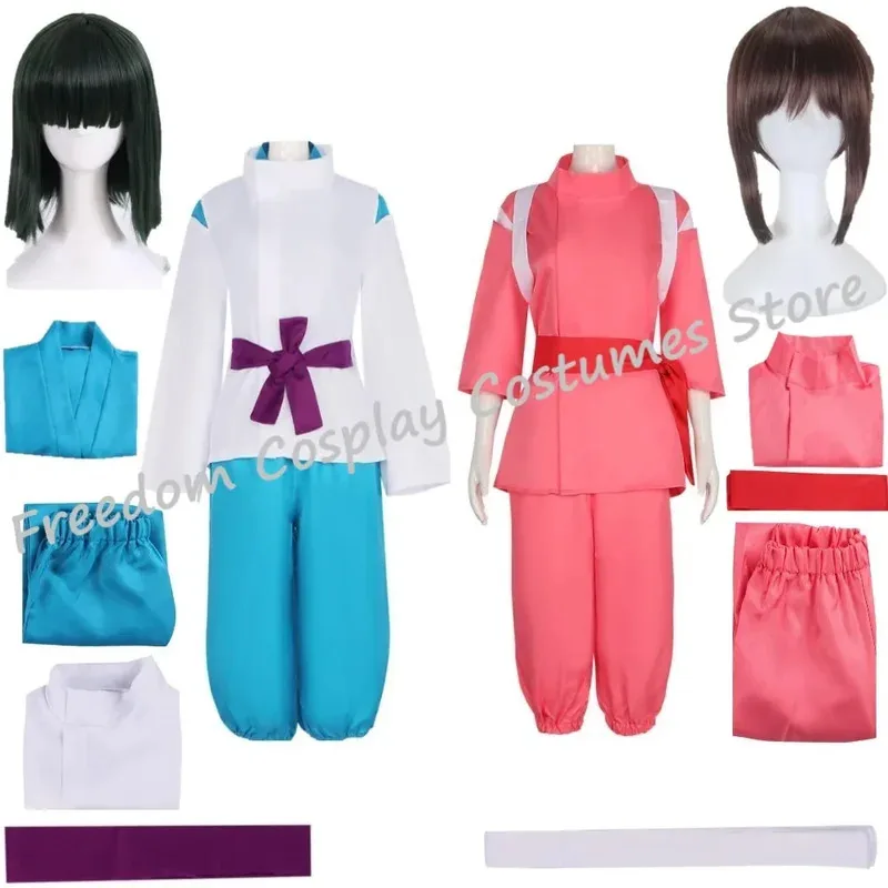 Костюм для косплея в стиле аниме «Унесенные призраками», парик, розовое кимоно Takino Chihiro Show Kamikakushi, костюмы для Хэллоуина для женщин и мужчин