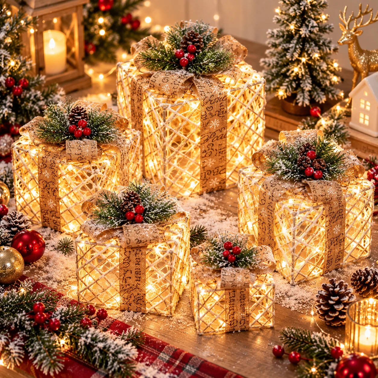 3PC Weihnachten Glow Geschenk Box Metall Beleuchtung Geschenk Box Weihnachten Baum Dekoration Hause Einkaufszentrum Weihnachten Atmosphäre Dekoration – Detail 4