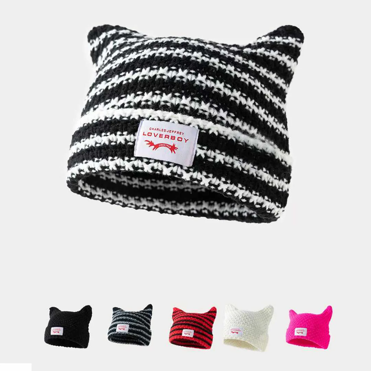 

2025 Little Devil Handmade Striped Yarn Hat Cute Cat Ear Casual Warm Hat In Stock