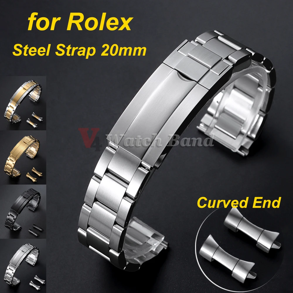 Metall-Uhrenarmband mit gebogenem Ende, 20 mm, für Rolex für Oyster Perpetual, Edelstahl-Armband, faltbare Schnalle, Armband-Zubehör