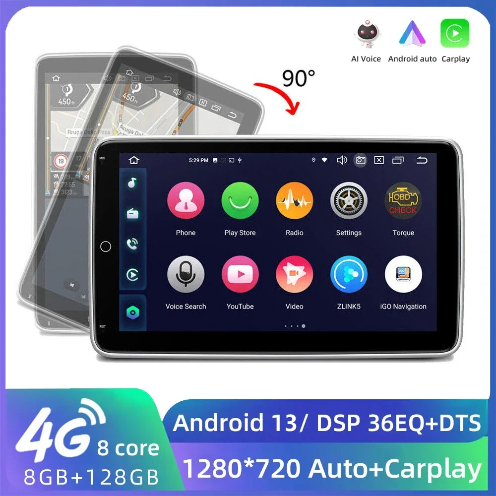 2 Din CarPlay Rotatable Android AutoRadio Car Radio With 10.1