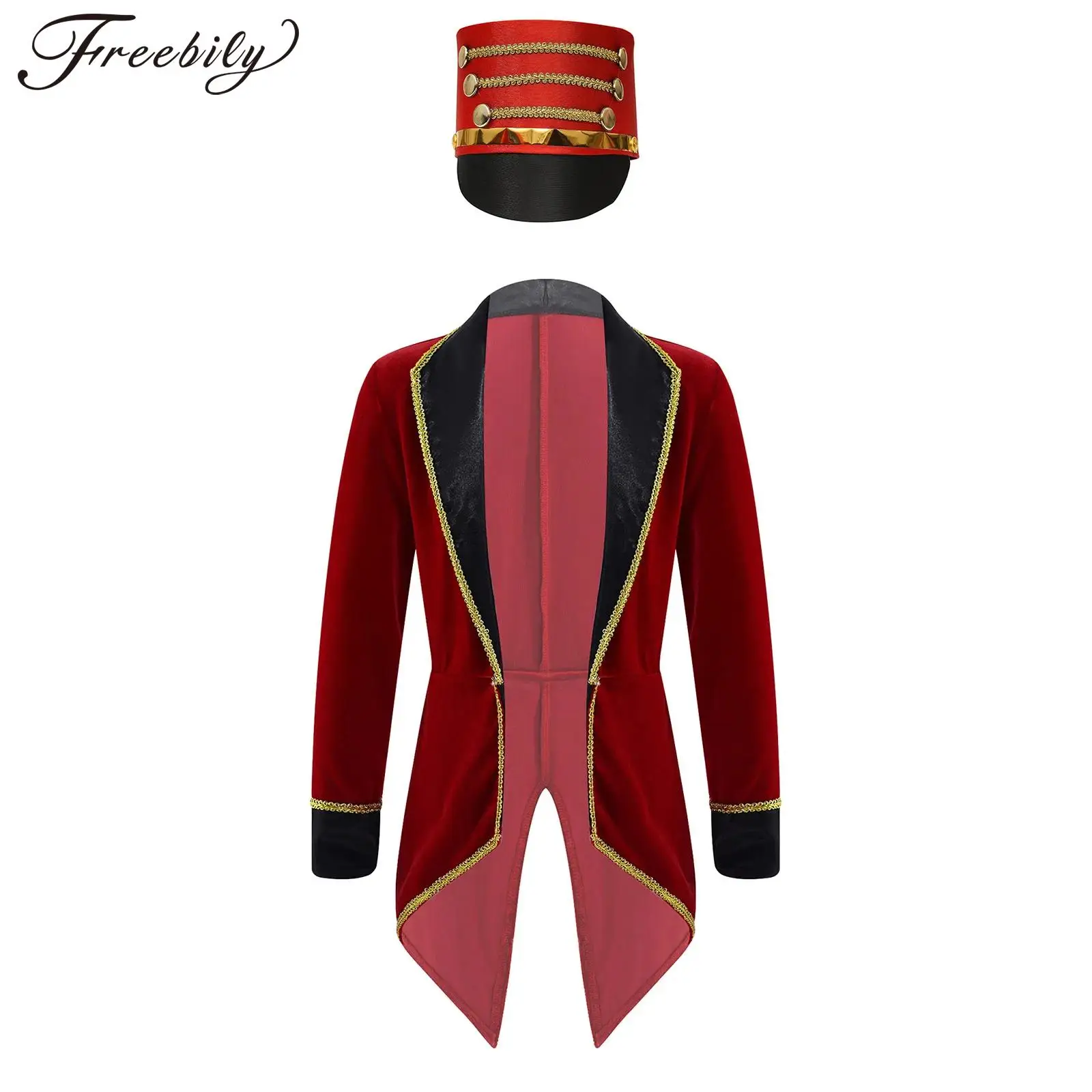 Kids Girls Boys Circus Ringmaster Costume Magician Showman Long Sleeve Tuxedo Tailcoat Royal Guard Drum Major Band Jacket Coat