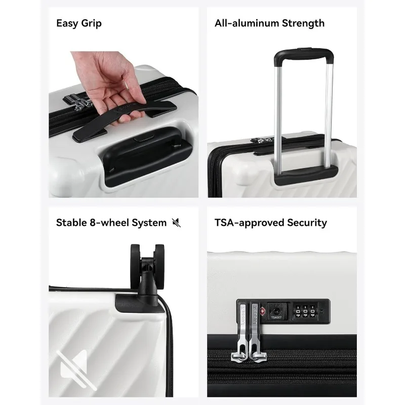 Luggage with Spinner Wheels, Polycarbonate Expandable Hard Shell Suitcase, Carry On 20 Inch, White