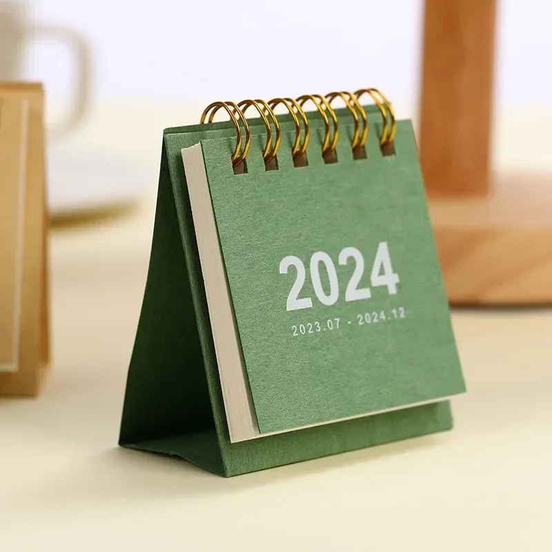 Mini 2024 Desk Calendar Simple English Calendar Book with Stickers Daily To Do List Agenda Organizers Stationary Office Supplies