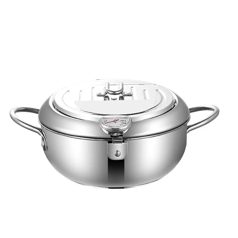 

Japanese-style double bottom fryer household with oil filter rack thermometer can drain small soup pot