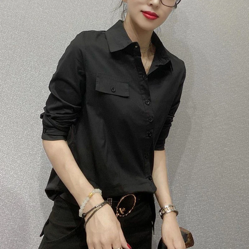 Primavera outono escritório de grandes dimensões senhora elegante moda botões camisa feminina manga longa all-match casual blusa roupas femininas
