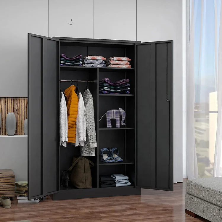 Office Bedroom Furniture Almirah Cloth Storage Iron Cupboard 2 Door Cabinet Locker Steel Wardrobes Metal Closets