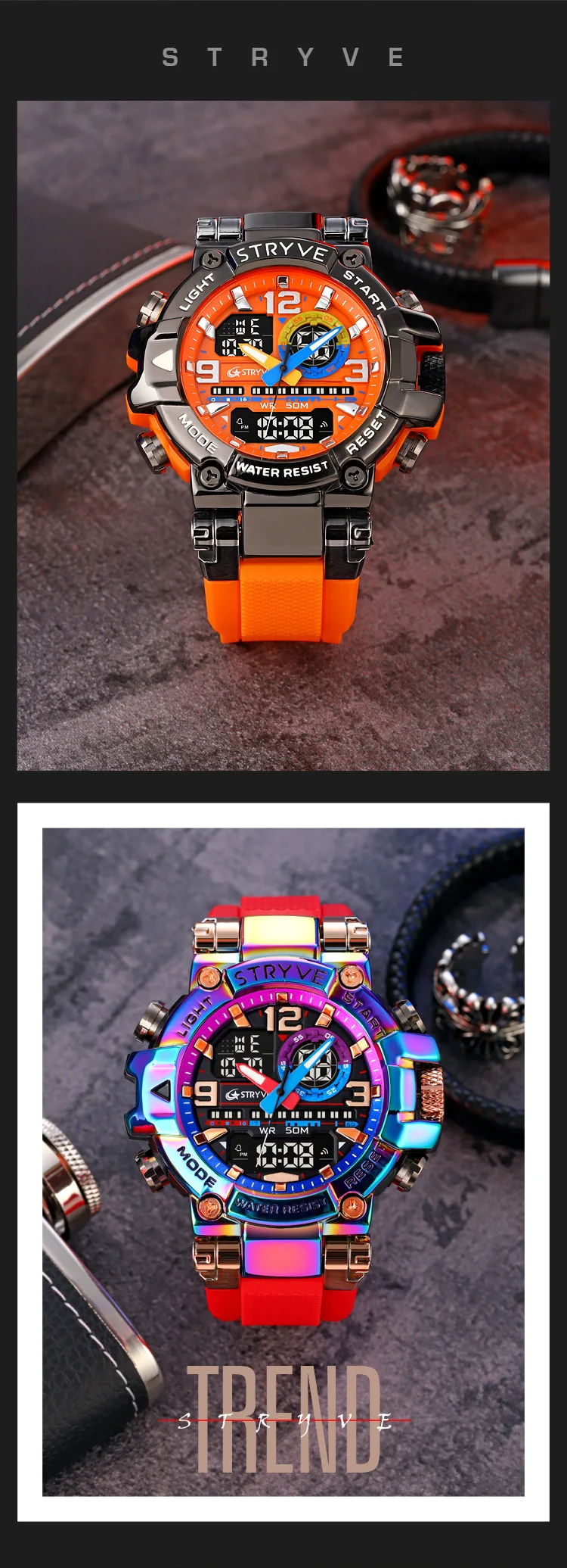 STRYVE Herrenuhren, modische elektronische Uhren für Herren, Top-Marke STRYVE 8025, Outdoor-Sportuhr mit Kalender, Chronograph – Detail 9