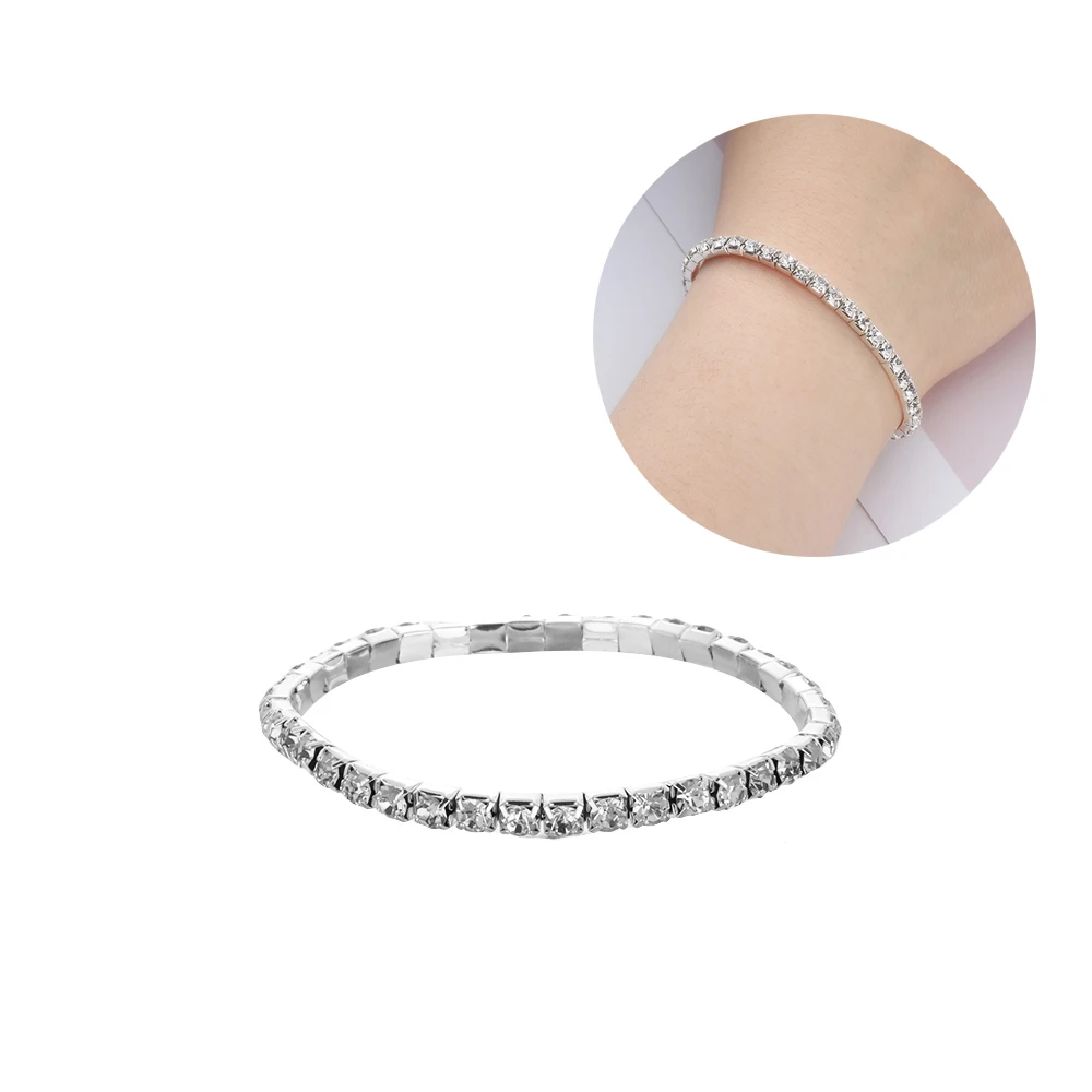 1-10 Rows Fashion Bridal Woman Stretch Bracelet  Crystal Rhinestone Wristband Elastic Bangle