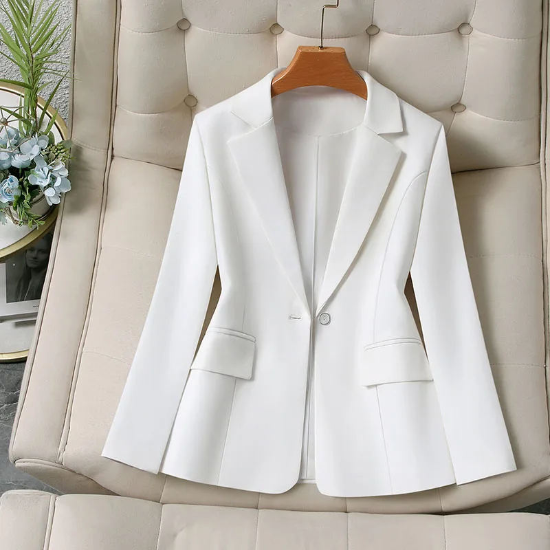 

White Slim Fit Women's Suit Jaet Profional Versatile ort Sle Spring Autumn Trendy One Button up Top Polyester Fiber