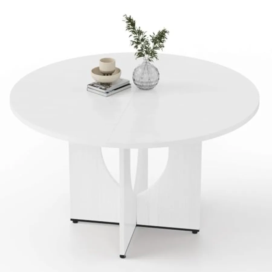 47 Inch Round Dining Table for 4-6, Modern Kitchen Table with Sturdy Wooden Pedestal Base, Dining Room Table, Circle Dining Tab