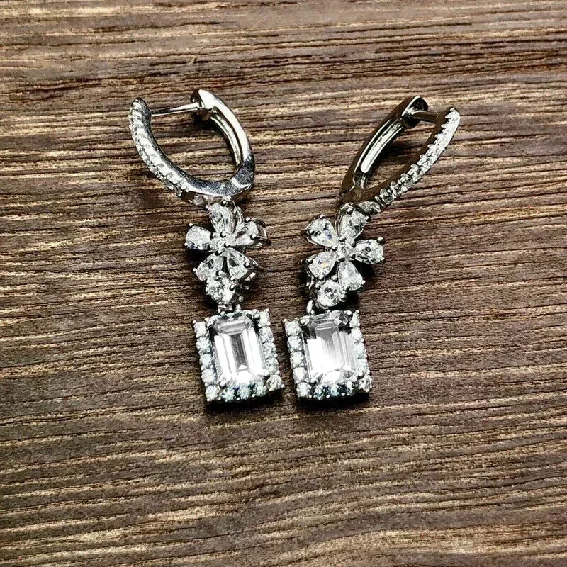 Huitan Romantic Crystal Flower Dangle Earrings Female AAA Cubic Zirconia Bridal Marriage Party Earring Gift Women Gift Jewelry
