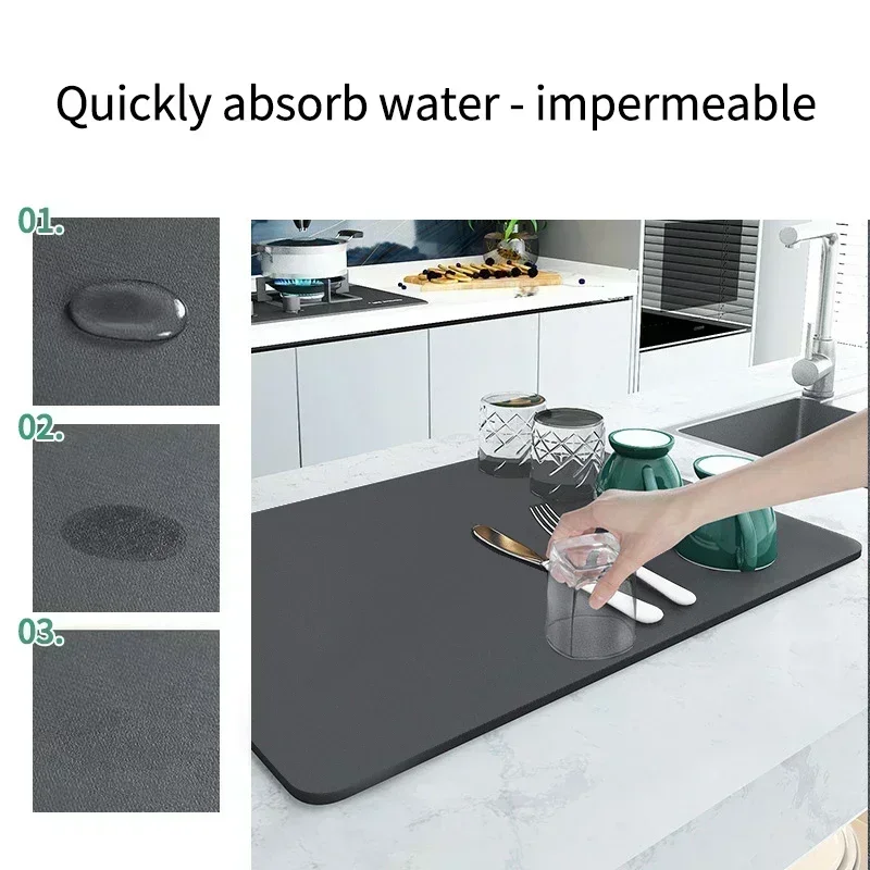 Napa Skin Drain Mat Kitchen Rubber Dish Drying Pad Super Absorbent Drainer Mats Tableware Bottle Rug Kitchen Dinnerware Placemat