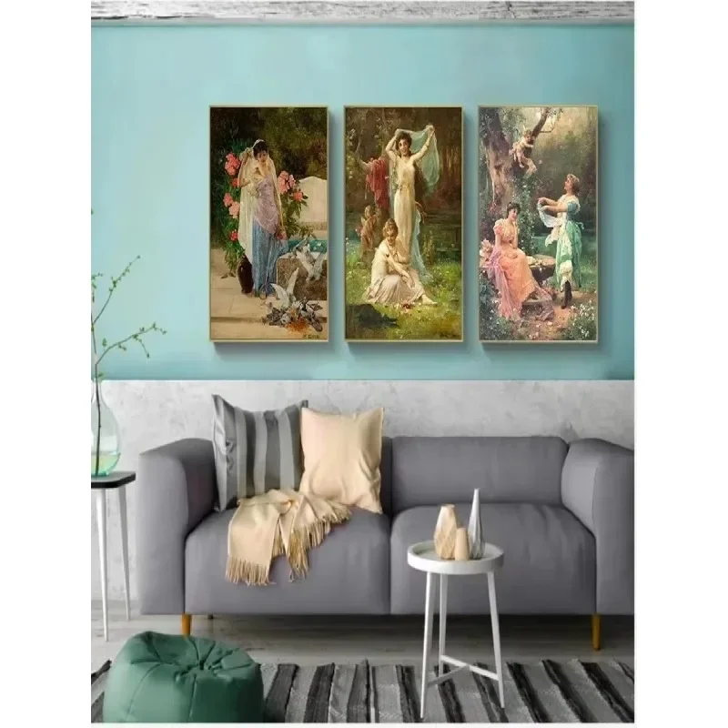 Hans Zatzka Vintage Oil Painting Canvas Wall Art Classical Greek Mythology Nymph Cherub Print Unframed Canvas Painting