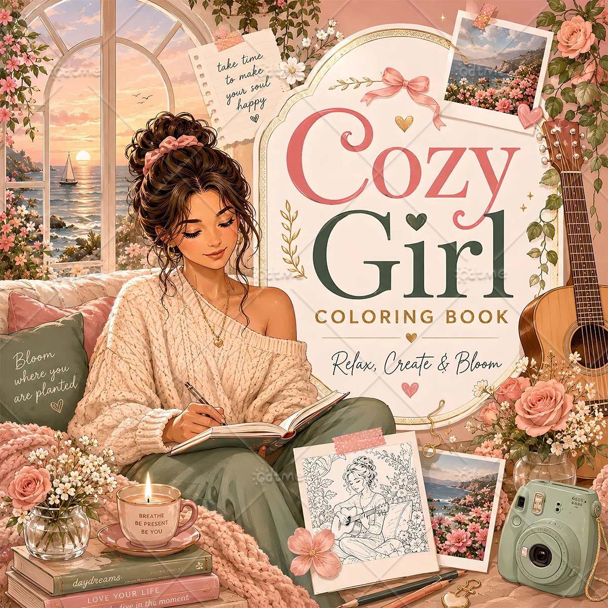 Cozy Girl Bold-easy Patterns Coloring Book for Adults Cute Drawing Book Perfect Gift for Party and Birthday