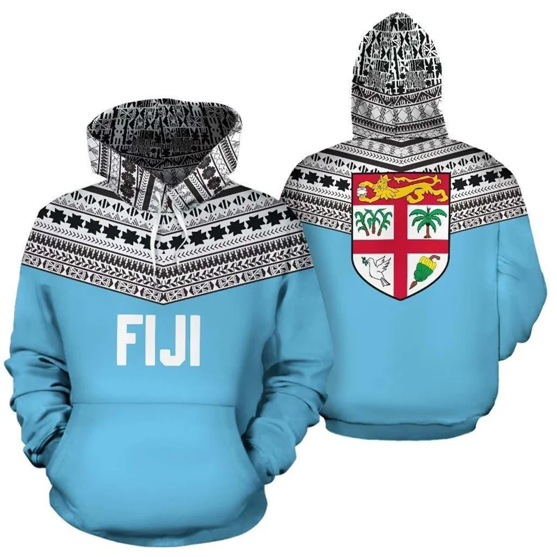 

Fiji Flag Pattern Hoodies Fashion Casual Long Sleeve National Emblem Mens Womens 3D Printed Sweatshirt Streetwear Loose Pullover