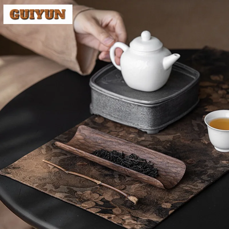 Black Walnut Wood Tea Scoop Handmade Tea Presentation Vessel Shovel Chahe Household Appreciation Ladle Dahongpao Teaware Craft