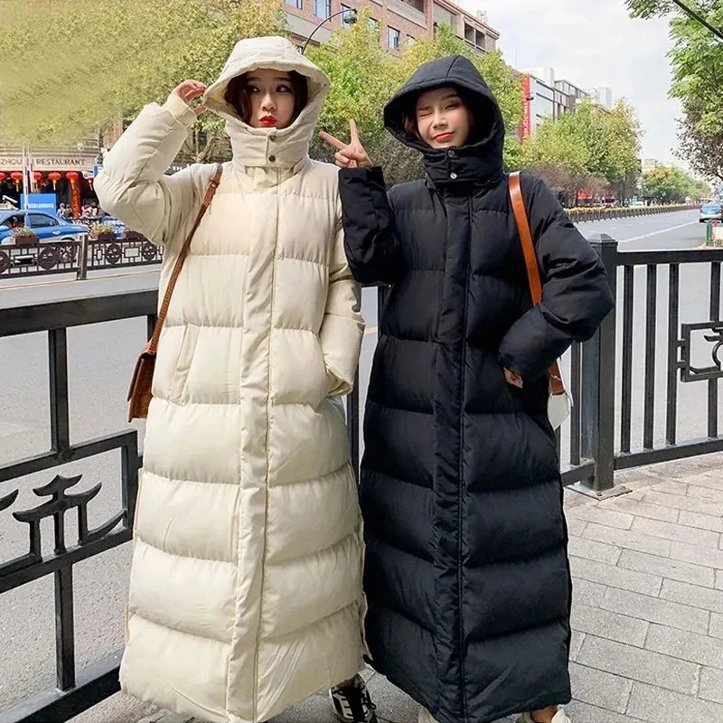 X-Long Coat Women Winter Jacket New Loose Korean Cotton Padded Coat Thicken  Hoodies Parkas Thick Warm Windproof Outwear