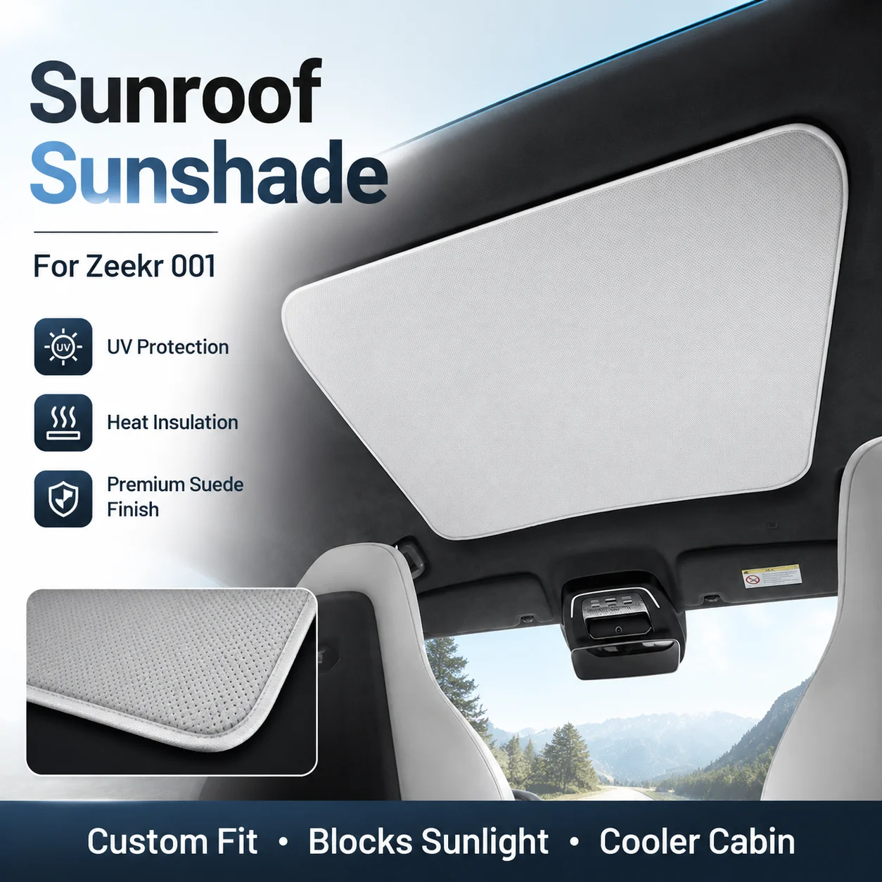 Suede Electrostatic Sunroof Sunshade UV Protection Heat Insulation For Zeekr 001 Car Interior Accessory