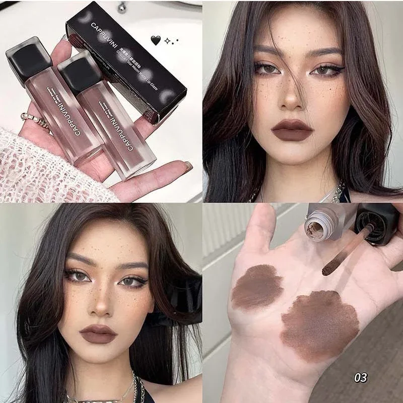 Punk Gothic Lipsticks Matte Velvet Lip Glaze Dark Brown Lip Gloss Waterproof Nude Base Lip Tint Mud Korean Makeup Cosmetics
