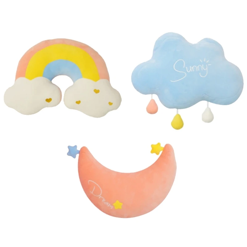 

Soft Rainbow Cloud Moon Pillow Delicate Cushions Longlasting Comfortable for Rest and Warmth