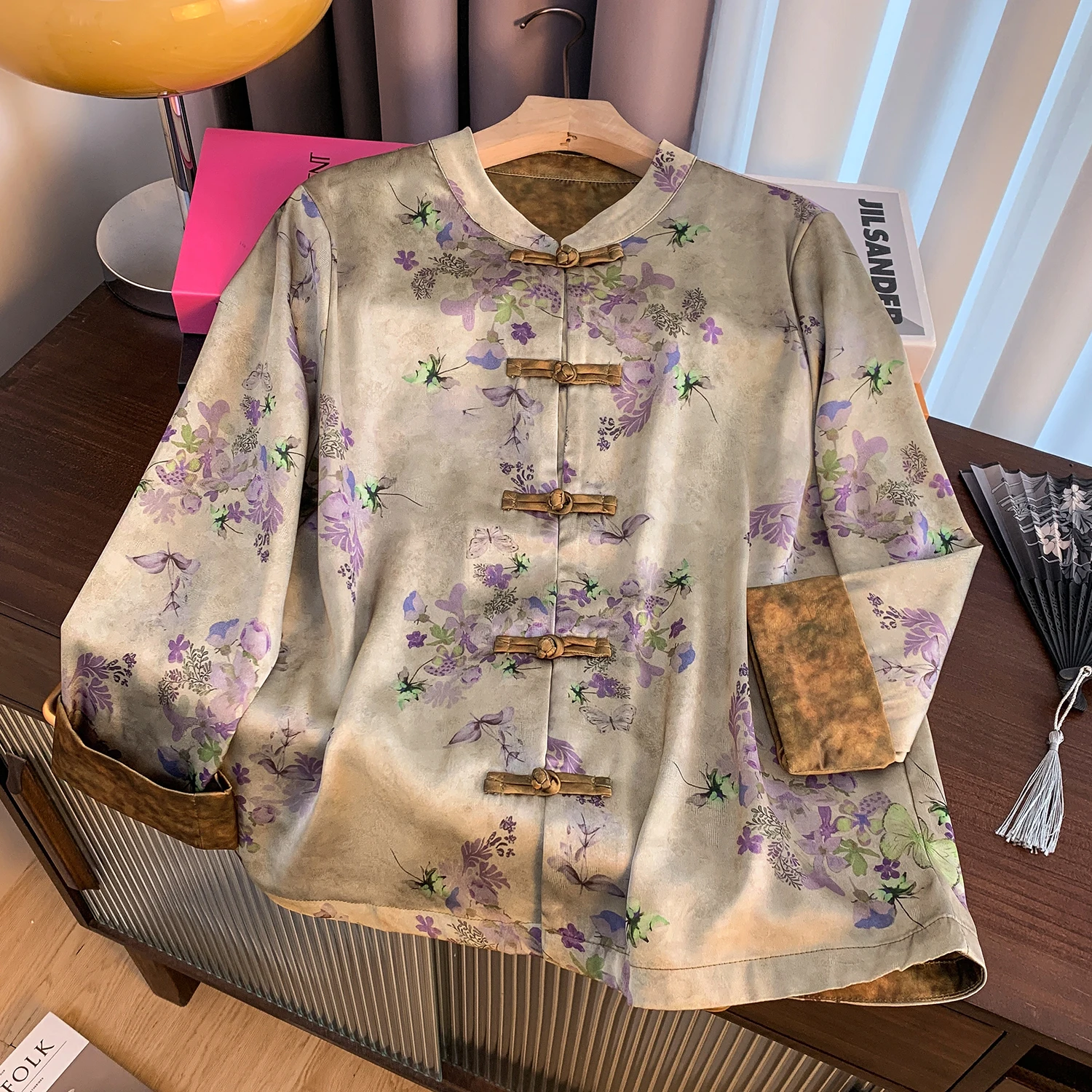 

New Chinese Sle National Trend Buttoned Tang Suit irt Jaet Women Spring Autumn New Vinegar Acetate Retro Han Su Stand C...