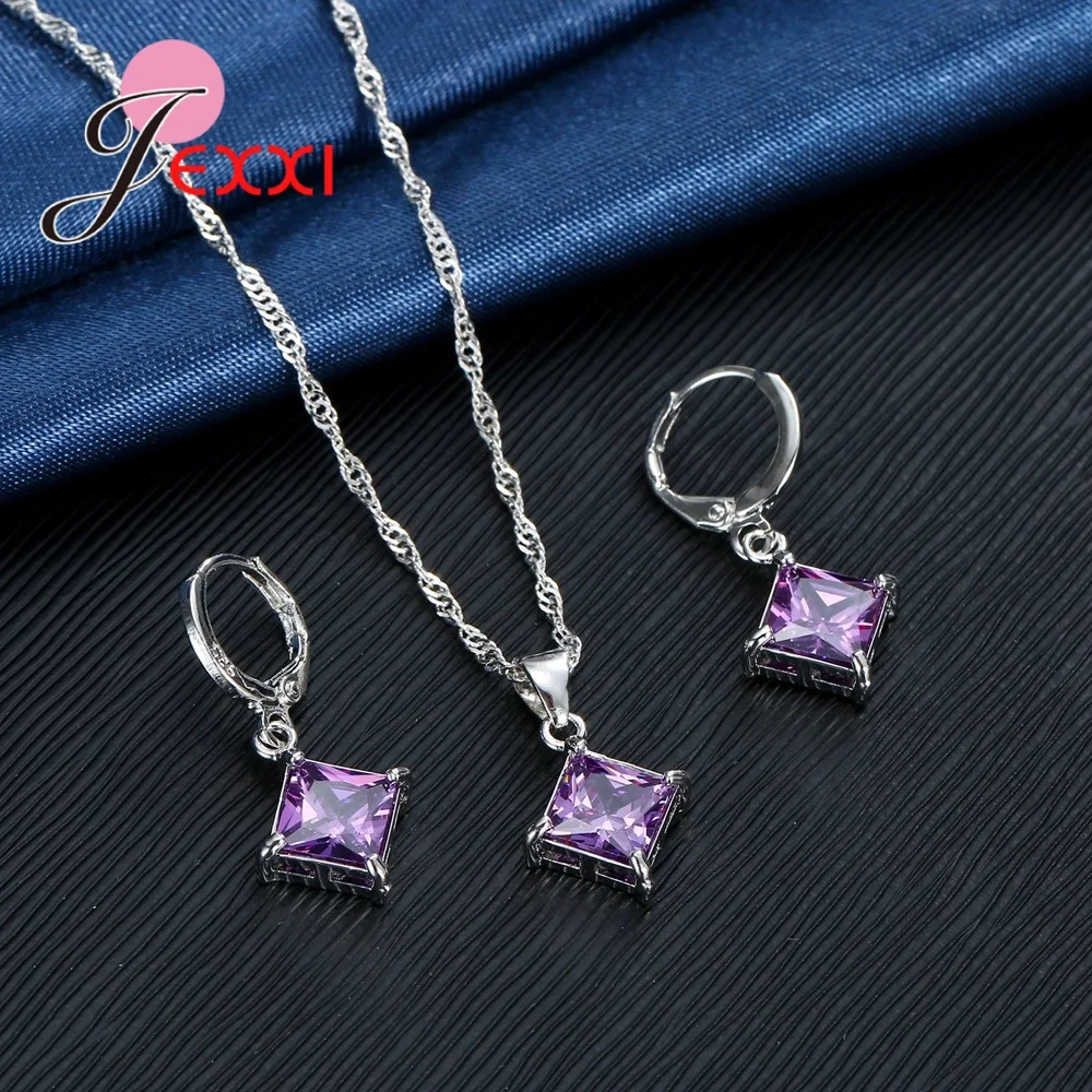 Exquisite piękny kolorowy kwadratowy kryształowy prezent dla dziewczyny biżuteria zaręczynowa 925 Sterling Silver dla kobiet mody — zdjęcie 6