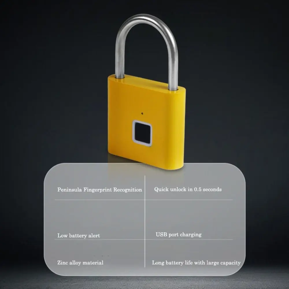 

Portable Keyless Fingerprint Lock Waterproof USB Charging Smart Padlock Anti-theft Zinc Alloy Electronic Door Lock Home