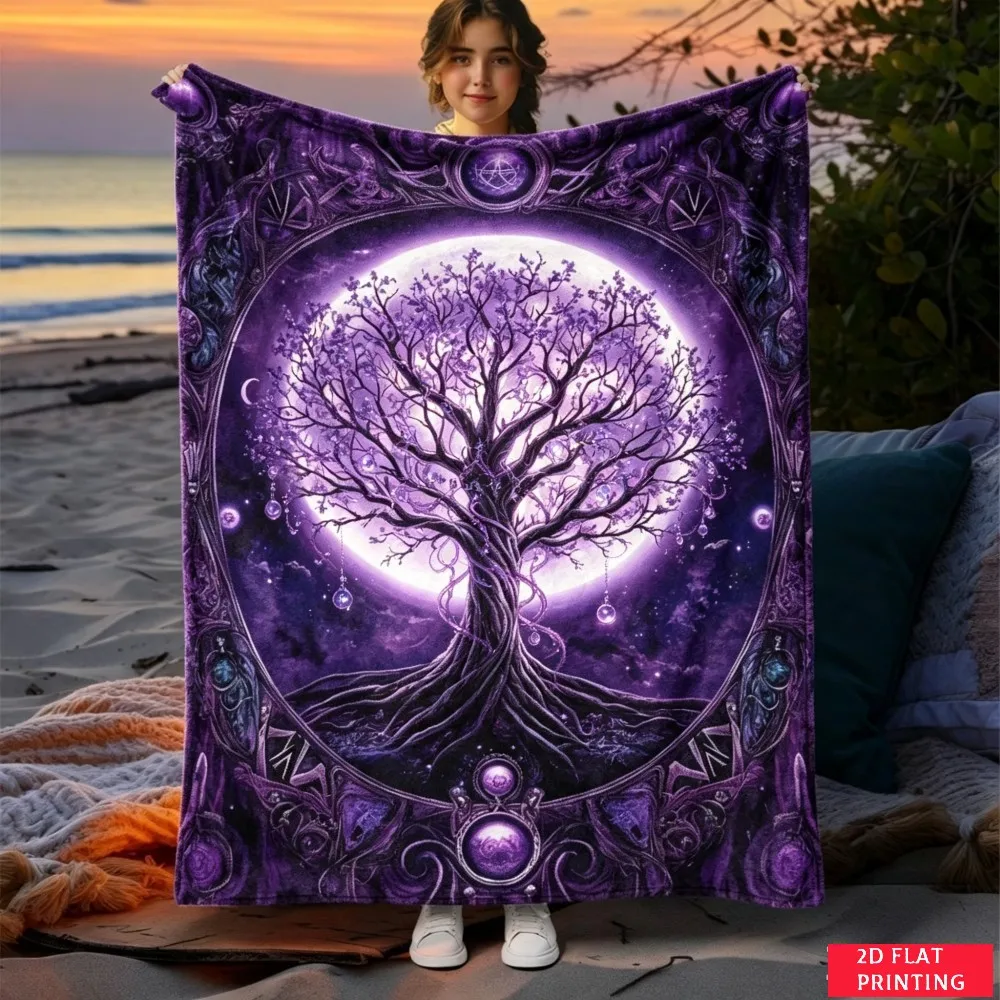 Purple Moon Tree Of Life Mystical Magic Fleece Blanket For Enchanted Bedroom Decor Lightweight Plush Throw Blanket Cover