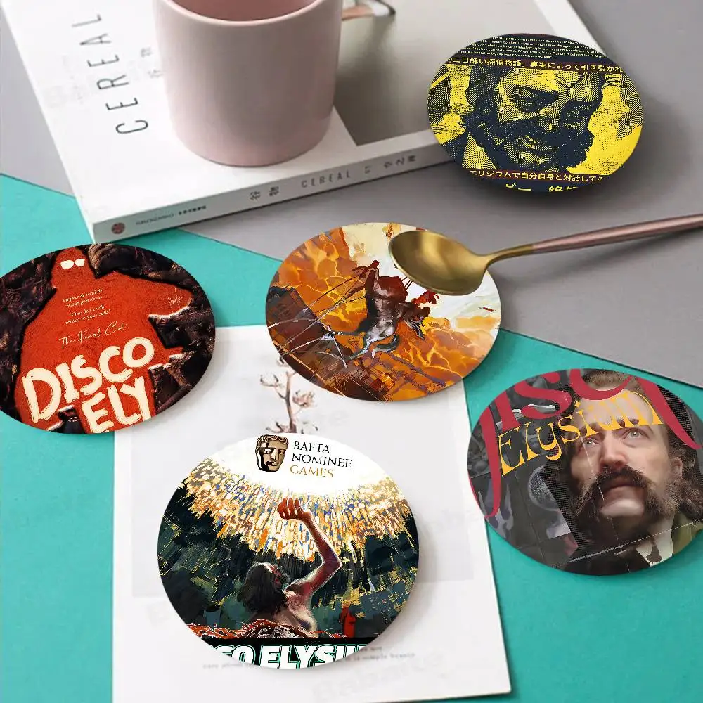 Classic Games D-Disco Elysium Themed Wooden Coaster Non-Slip Heat Resistant Dining Table Decoration Cafe Restaurant Unique Gift