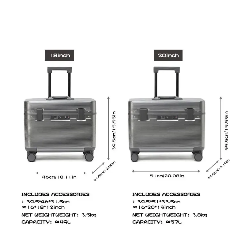 Aluminum Alloy Frame Suitcase, Top-Opening ABS Portable Trolley Case, Universal Wheels, Customs Code Lock Boarding Case