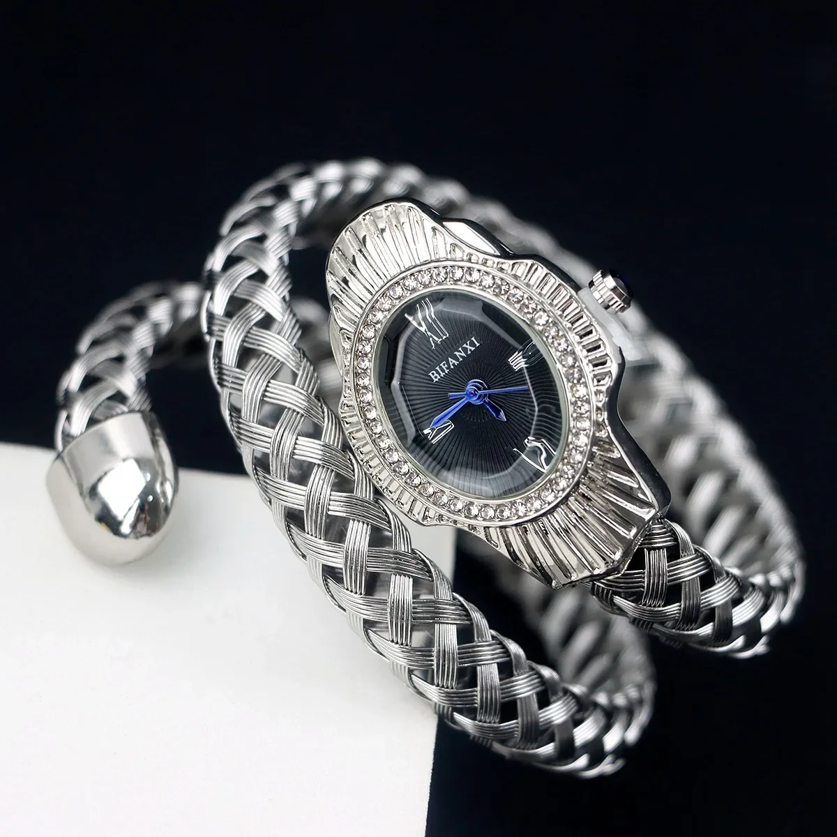 BIFANXI New Quartz Watch Women Unique Snake Shape European American Fashion Diamond Bracelet Watches Wire Braided Lady Wristatch