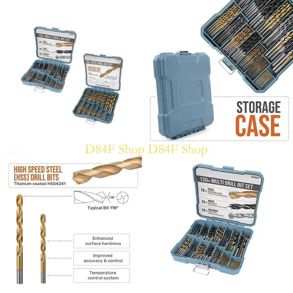 

D84F 99/130 Pcs HSS Drill Twist Bits Set Modern DIY Necessary Tools High Hardness