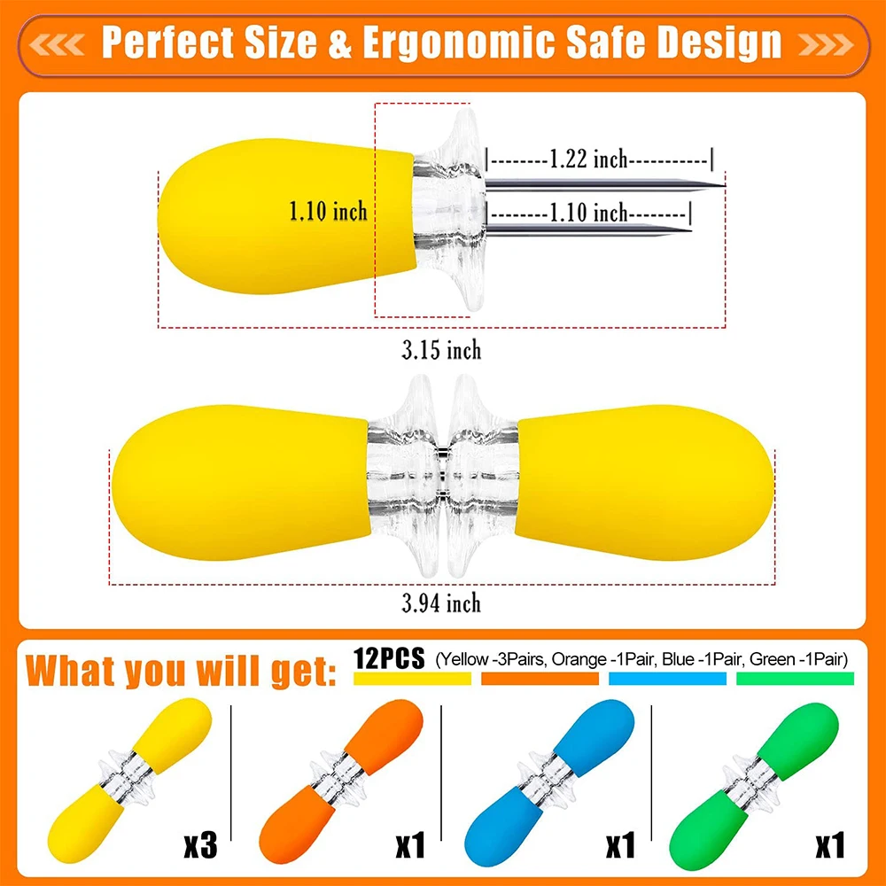 LMETJMA 12pcs/set Corn Holders Stainless Steel BBQ Corn Holders Barbecue Hot Dog Meat Forks BBQ Accessories KC0460