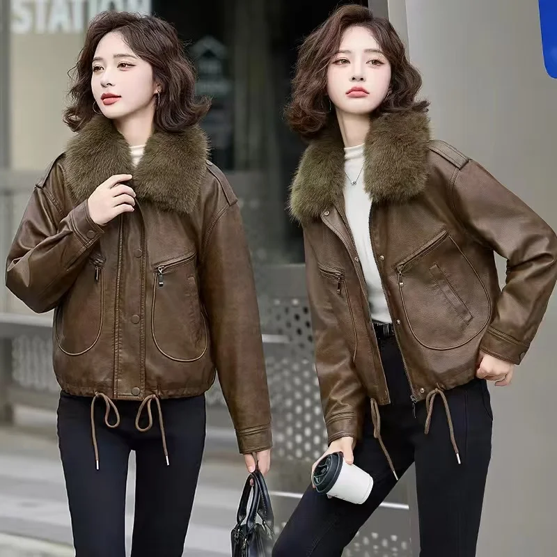 High-grade PU Leather Female Jacket Short Faux Leather Women Coat Locomotive Leather Ladies Outwear