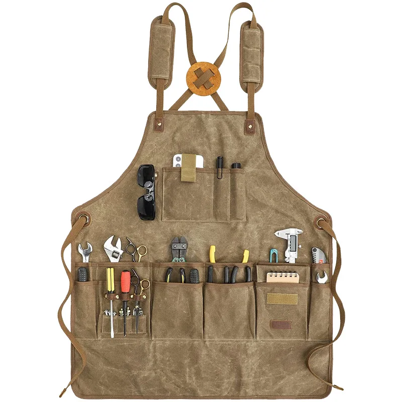 heavy-duty-canvas-work-apron-with-double-layer-pockets-woodworking-carpenter-tool-apron-adjustable-cross-back-for-men-women