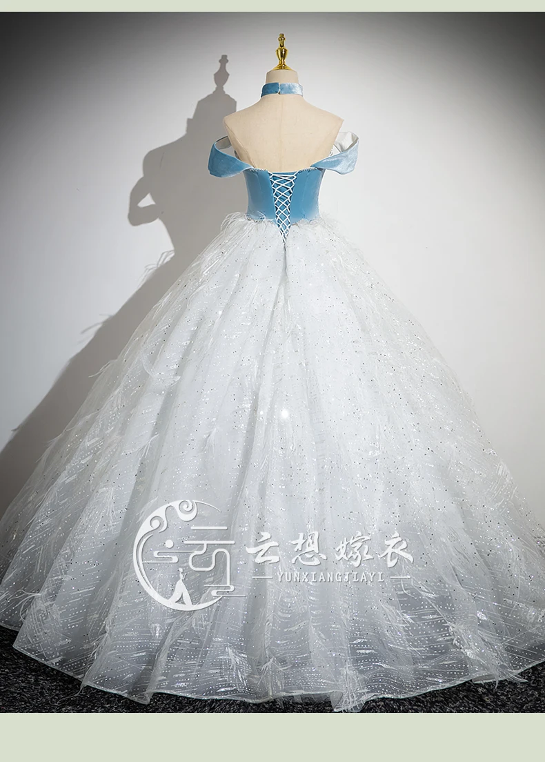 velvet light blue&white veil tutu fairy ball gown court medieval dress renaissance Gown queen Victorian /Marie/drama/