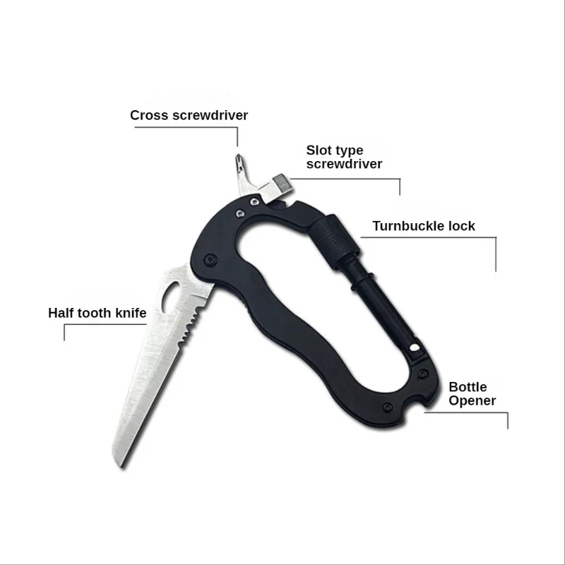 Portable Pocket Knife Stainless Steel Mini Carabiner Folding Multifunction Hanging Buckle Military Tactical Mountain Climb EDC