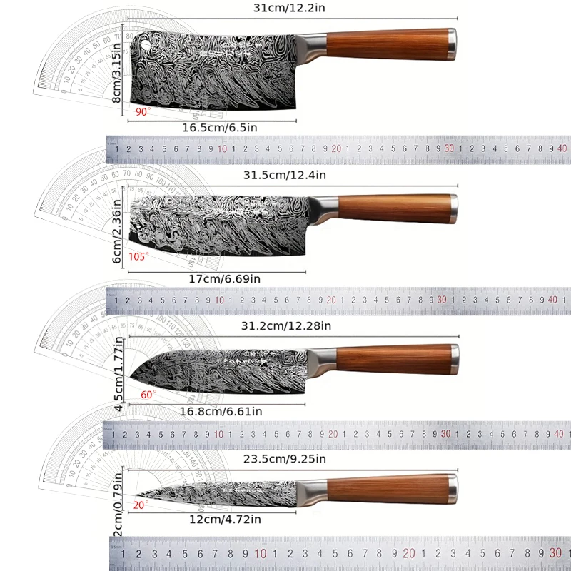 PLYS-Damascus PatternKitchen Knife Set - Special Vegetable, Meat, And Bone Knives For Chefs